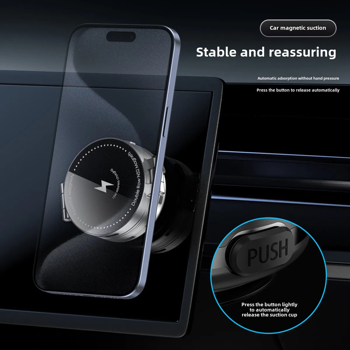 15W Wireless Charger Double Sides Phone Holder Magnetic Vacuum Adsorption Bracket Foldable GPS Stand Electric Sucker Cup Suppor