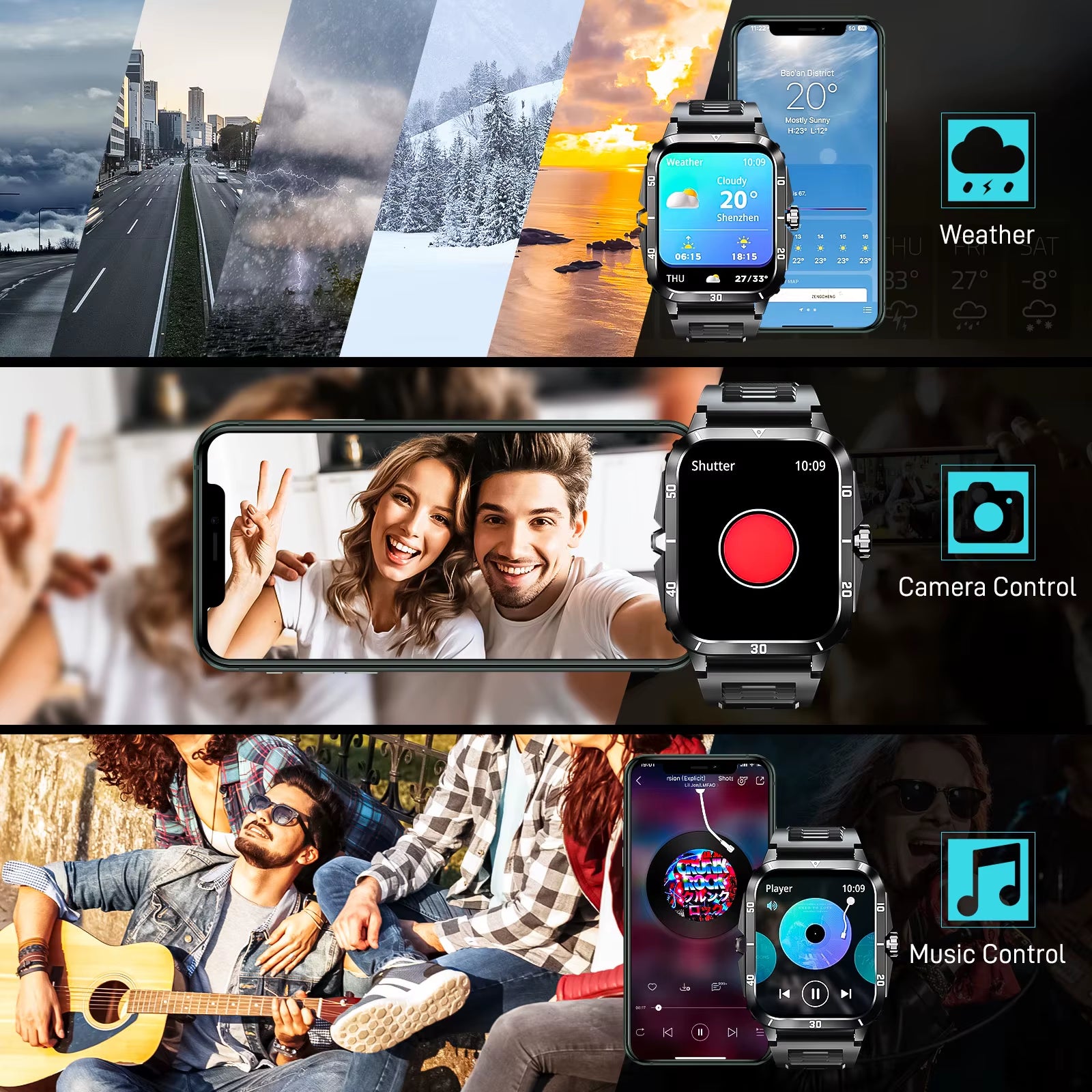Smart Watch 3ATM Waterproof 1.96" IPS Screen Military KT71 Men 100+ Sport Mode Heart Rate Blood Pressure Bluetooth Call