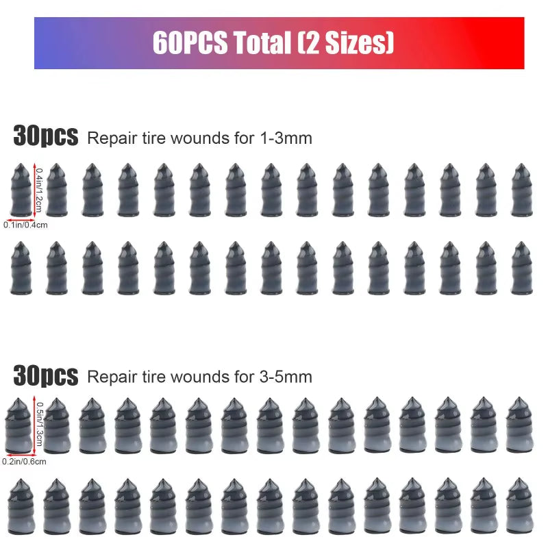 61X Car Tubeless Vacuum Tyre Puncture Repair Kit Screw Nails Tire Patch Plug Fix Tools with Screwdriver & Convenient Storage Box